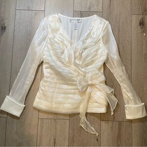 VINTAGE Victor Costa Ivory Iridescent Ruched Blouse Top Sheer Organza 90s Glam 6